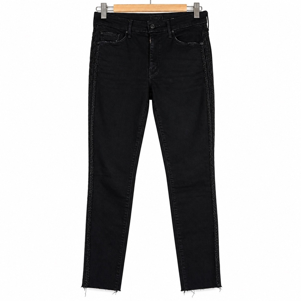 Mother HW Looker Ankle Fray Guilty Party Racer Black Metallic Stripe Jeans 27